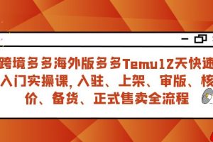 跨境多多海外版多多Temu12天快速入门实战课，从入驻 上架到正式售卖全流程