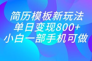 单日变现800+，简历模板新玩法，小白一部手机都可做