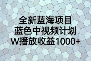 全新蓝海项目，蓝色中视频计划，1W播放量1000+