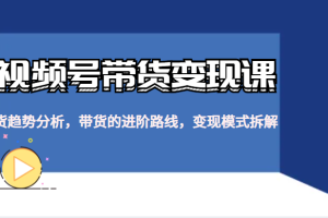 视频号带货变现课，货趋势分析，带货的进阶路线，变现模式拆解