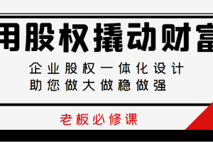 用股权撬动财富，企业股权一体化设计，助您做大做稳做强， 老板必修课