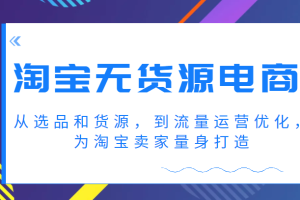 淘宝无货源电商课程，从选品和货源，到流量运营优化，为淘宝卖家量身打造