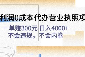 高利润0成本代办营业执照项目：一单赚300元 日入4000+不会违规，不会内卷