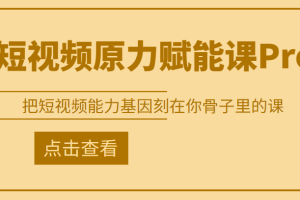 短视频原力赋能课Pro，把短视频能力基因刻在你骨子里的课【更新9月】