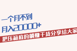 一个月不到，月入20000+把压箱底的躺赚干货分享给大家