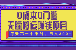 0成本0门槛无脑搬砖赚钱项目，每天花一个小时，轻松日入300+【视频教程】