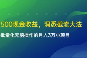 单日500现金收益，洞悉截流大法，一个批量化无脑操作的月入3万小项目