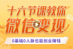 十六节课教你零基础微信变现，用单品打爆市场，每月收入超过10万+（完结）