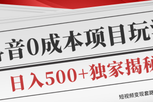 短视频变现套路剖析，抖音0成本赚钱项目玩法，日入500+独家揭秘（共2节视频）