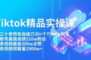 Tiktok精品实操课 ，亲自操刀30+个Tiktok账号，单账号210w粉丝和单视频300w点赞