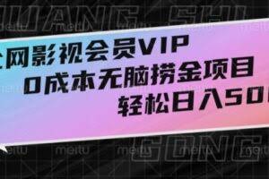 全网影视会员VIP，很老却常青的0成本无脑捞金项目，轻松日入500+【揭秘】