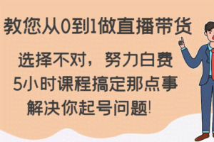 教您从0到1做直播带货，选择不对，努力白费，5小时课程搞定那点事，解决你起号问题！