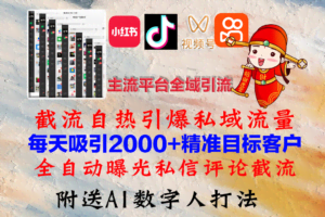 (12786期)小红书,抖音,视频号,快手主流平台全域引流,截流自热引爆私域流量,…