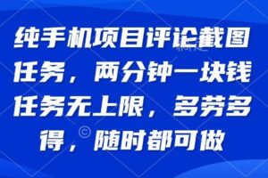 （14591期）纯手机项目评论截图任务，两分钟一块钱 任务无上限多劳多得，随时随地…