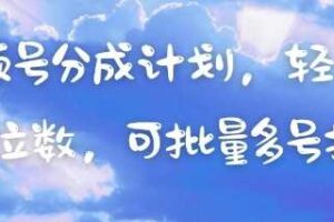视频号分成计划，轻松日入三位数，可批量多号操作