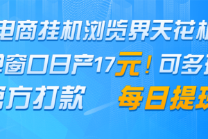 电商挂机浏览界天花板 单窗口日收益17＋ 每日提现 官方打款