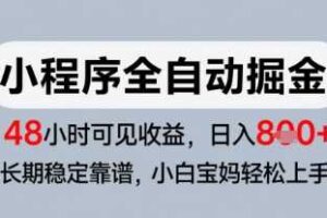 微信小程序全自动掘金，快速见收益，长期稳定靠谱，零基础友好，日入8张【揭秘】