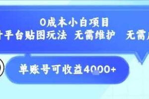 0成本小白项目，设计平台贴图玩法，无需维护，无需成本，单账号单月可产生收益4k+