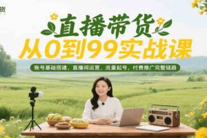 直播带货从0到99实战课，账号基础搭建，直播间运营，流量起号，付费推广完整链路