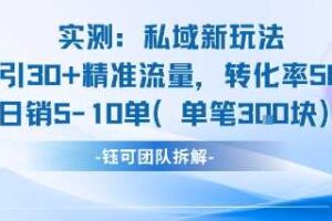实测私域新玩法日引30加精准流量转化率50%日销5-10单每笔3张