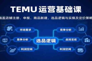 TEMU运营基础课：涵盖店铺注册、申报、商品新建，选品逻辑与实操及定价策略等