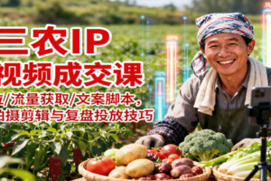 三农IP短视频成交课：定位/流量获取/文案脚本，掌握拍摄剪辑与复盘投放技巧