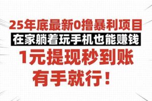 （16342期）25年底最新0撸暴利项目，在家躺着玩手机也能赚钱，1元提现秒到账，有手…