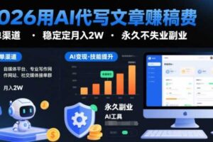 2026用AI代写文章賺稿费,提供接单渠道,稳定月入2W,永久不失业副业