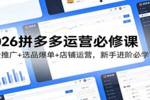 2026拼多多运营必修课：付费推广+选品爆单+店铺运营，新手进阶必学