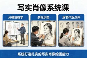 写实肖像系统课,全程分模块教学+多轮示范+逐节作业点评,系统打造扎实的写实肖像绘画能力