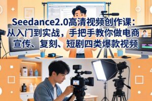 (18019期)Seedance2.0高清视频创作课:从入门到实战,手把手教你做电商、宣传、复刻、短剧四类爆款视频